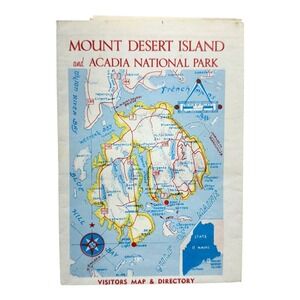 Mount Desert Island Acadia National Park 1969 Map Business Directory Vintage